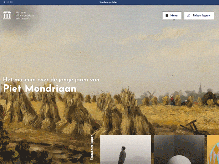 Hamburgermenu op desktop Villa Mondriaan