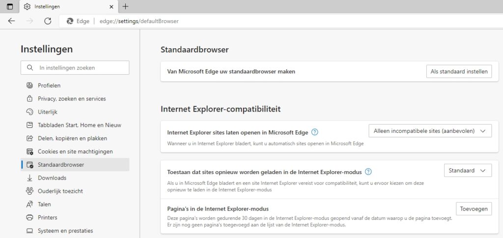 Internet Explorer-modus in Edge